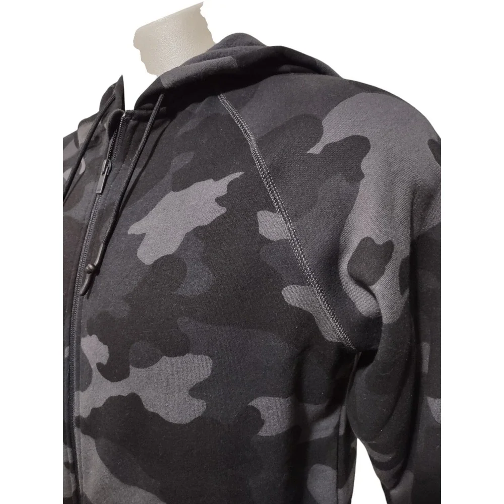 All in Motion Jacket Men's M‎ Gray Camo Full Zip Hooded Fleece Lined Drawstring